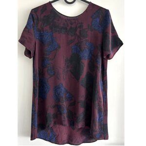 Wilfred Burgundy and Navy Blue Short Sleeve Silk Top Sz XS